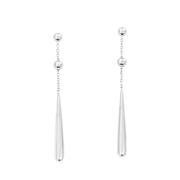 Chain and Teardrop Shaped Dangle Earrings - 14kt White Gold