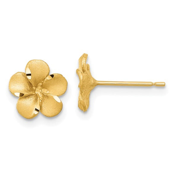 Flower Design Stud Earrings - 14kt Yellow Gold