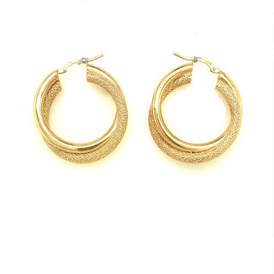 Double Row Hoop Earrings - 14kt Yellow Gold