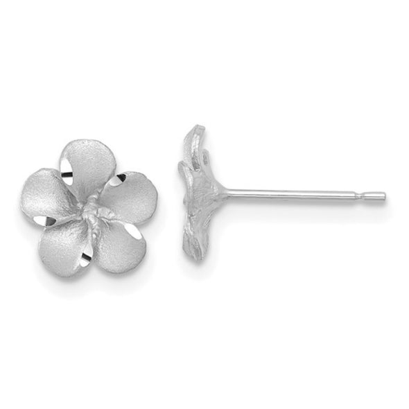 Flower Design Stud Earrings - 14kt White Gold