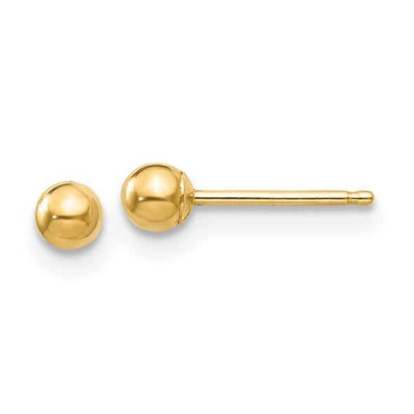 3mm Gold Ball Earrings - 14kt Yellow Gold