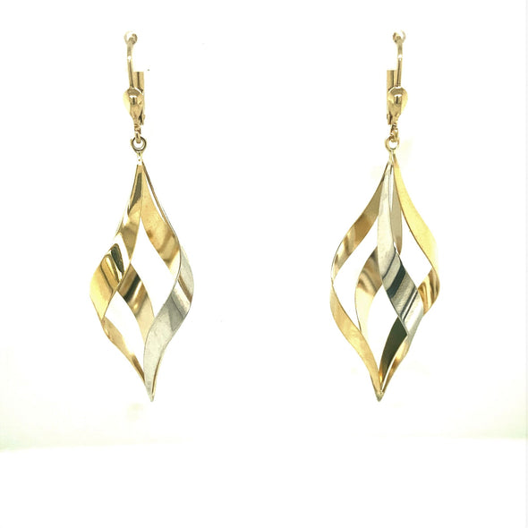 Twist Design Dangle Earrings - 14kt Two-Tone Gold