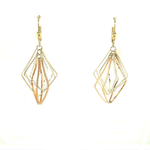 Multi-Shaped Dangle Earrings - 14kt Tri-Color Gold