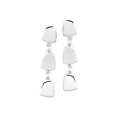 Brushed and High Polished Multi Dangle Earrings - 14kt White Gold