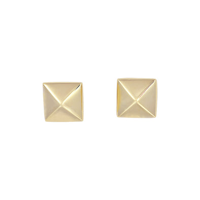 Pyramid Design Stud Earrings - 14kt Yellow Gold