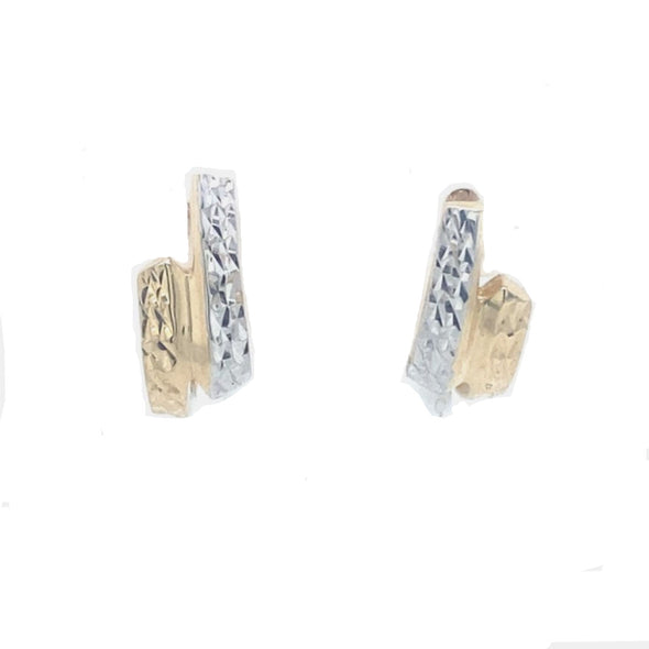 Etched Design Huggie Earrings - 14kt Two-Tone Gold