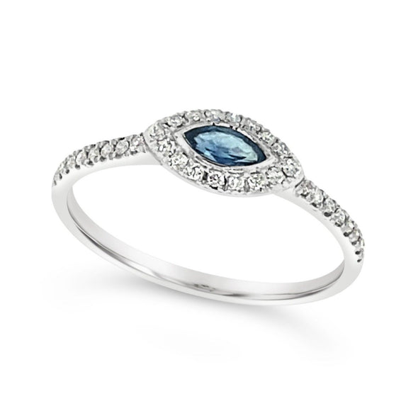 Marquise Sapphire and Diamond Halo Ring