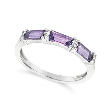 Baguette Amethyst and Diamond Ring