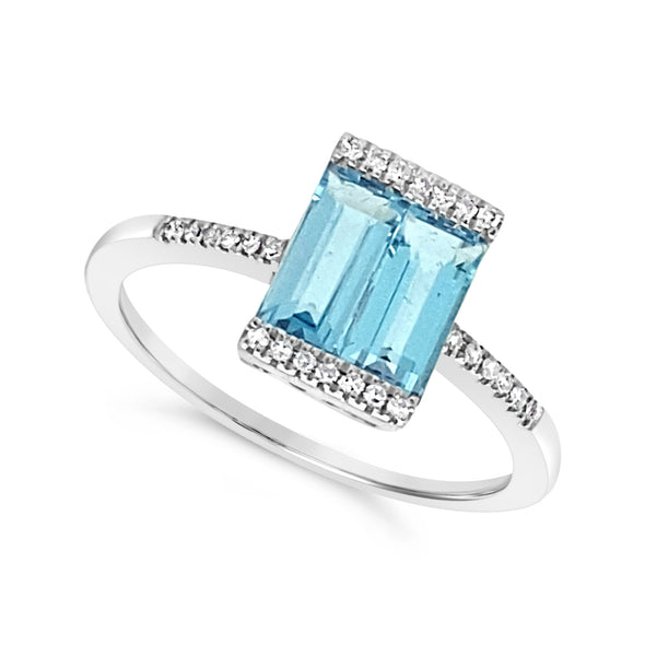 Baguette Blue Topaz and Diamond Ring
