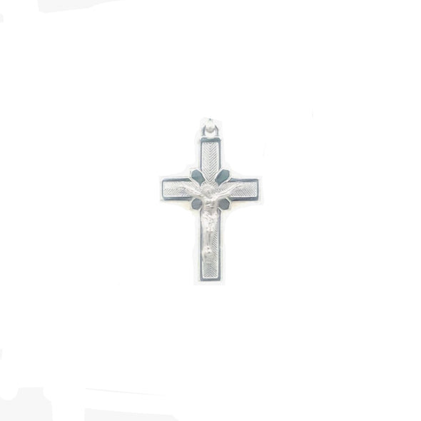 Center Detail Textured Crucifix - 18kt White Gold