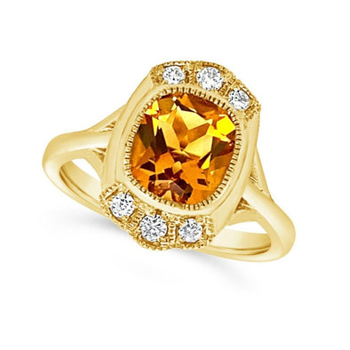 Satin Finish Vintage Style Citrine and Diamond Accented Ring