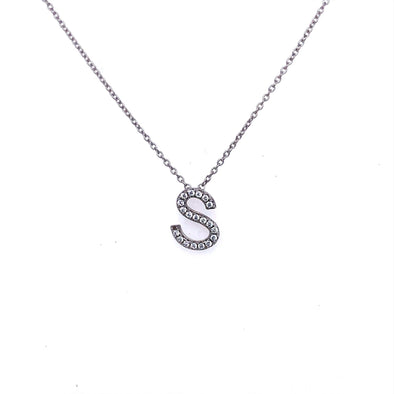 Cubic Zirconia "S" Initial Pendant - Sterling Silver