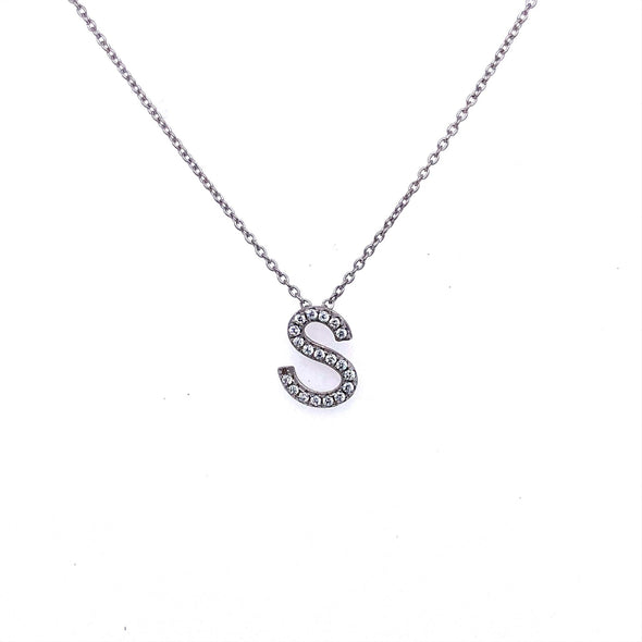 Cubic Zirconia "S" Initial Pendant - Sterling Silver