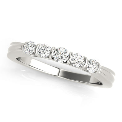 Five Diamond Bar Design Engraved Wedding Band