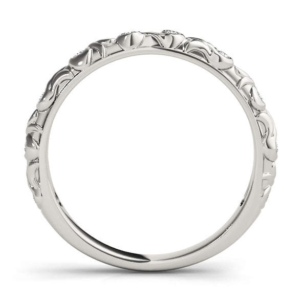 Inlaid Diamond Stackable Wedding Band with Engraved Detail