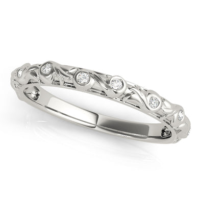 Inlaid Diamond Stackable Wedding Band with Engraved Detail