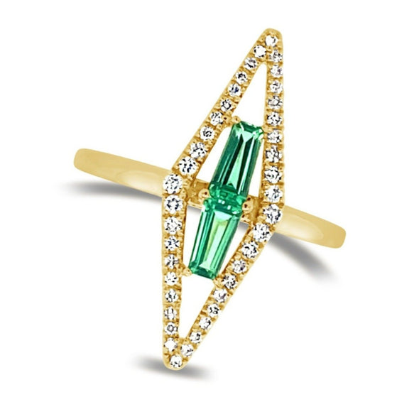 Contemporary Style Green Quartz and Open Diamond Halo Ring