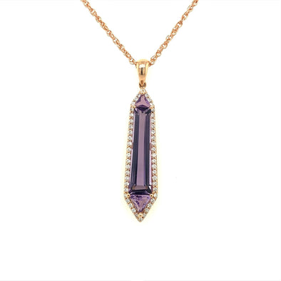 Geometric Shaped Amethyst and Diamond Halo Pendant