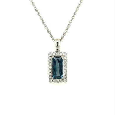 London Blue Topaz and Diamond Halo Pendant