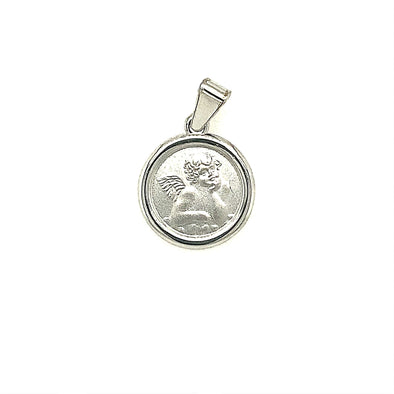 Round Angel Medal - 14kt White Gold