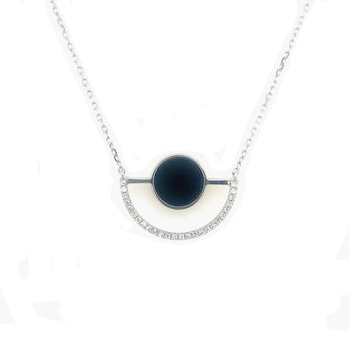 Onyx and Diamond Geometric Shaped Pendant