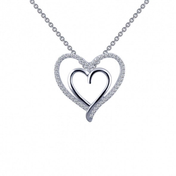 Simulated Diamond Double Heart Pendant by LaFonn - Sterling Silver