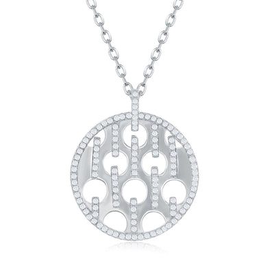 Cubic Zirconia and Open Circle Detail Disc Pendant