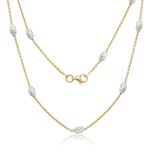 Diamond Cut Oval Moon Bead Necklace - Sterling Silver and Gold Plate