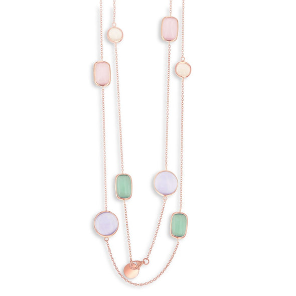 Green, Sakura Blue, Champagne, and Violet Stone Necklace - Rose Gold Plated Sterling Silver