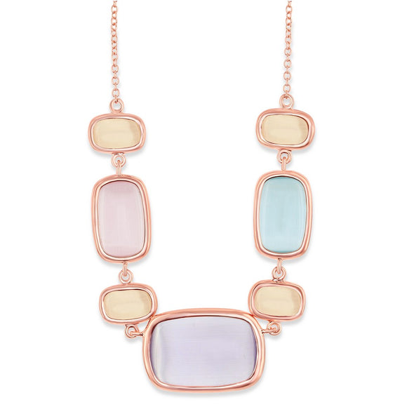 Champagne, Violet and Sakura Blue Cat's Eye Necklace - Rose Gold Plated Sterling Silver