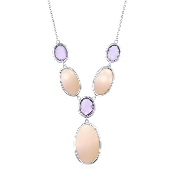 Amethyst and Pink Mother of Pearl Necklace - Sterling Silver