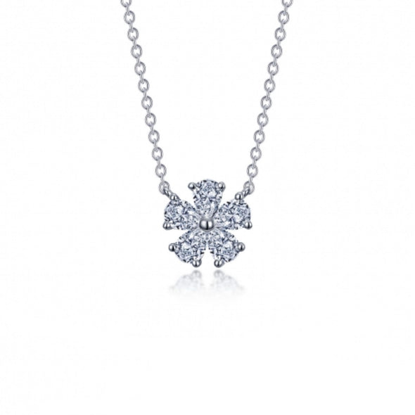 Simulated Diamond Flower Design Necklace by LaFonn - Sterling Silver