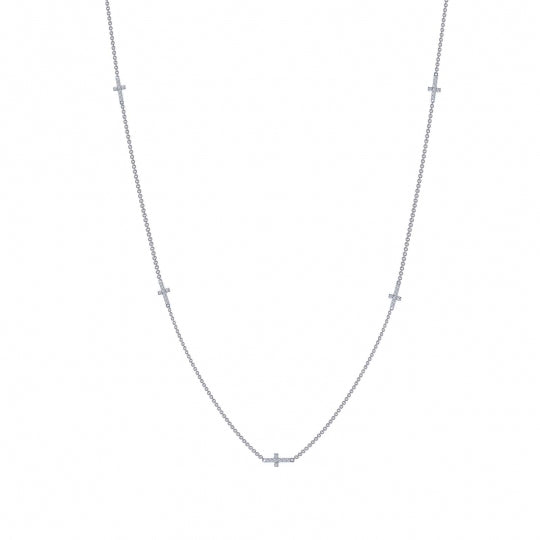 Simulated Diamond Cross Station Necklace by LaFonn - Sterling Silver