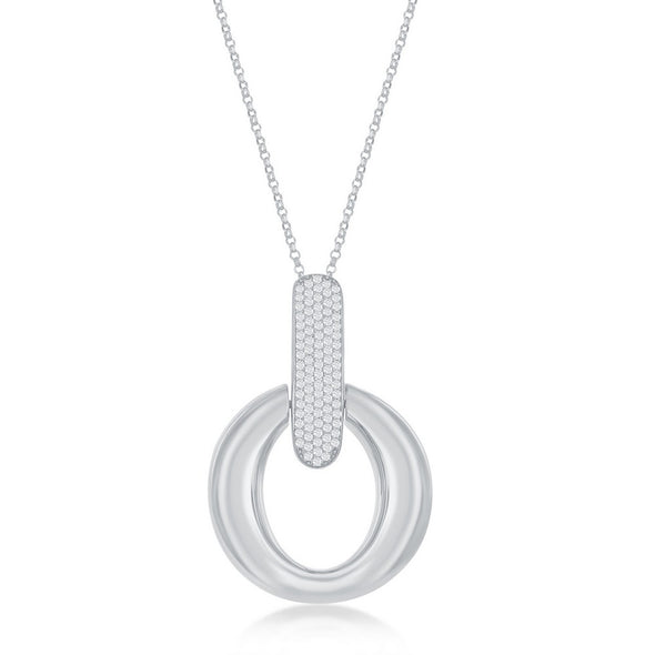 Cubic Zirconia Pave Accented Circle Pendant - Sterling Silver