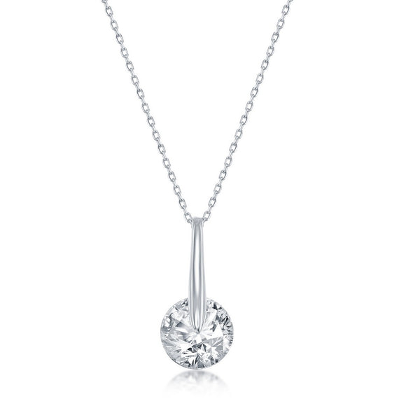 Round Cubic Zirconia Solitaire Pendant - Sterling Silver