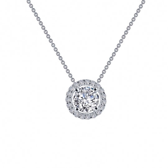 Round Simulated Diamond and Halo Pendant by LaFonn - Sterling Silver
