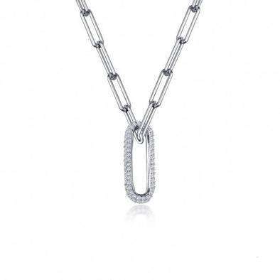 Simulated Diamond Accented Paperclip Necklace by LaFonn - Sterling Silver