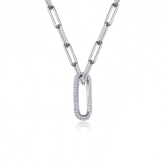 Simulated Diamond Accented Paperclip Necklace by LaFonn - Sterling Silver