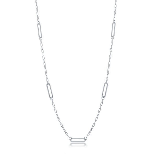 Paperclip Accented Chain Style Necklace - Sterling Silver