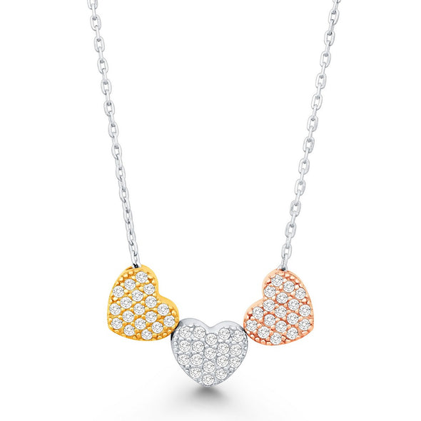 Cubic Zirconia Triple Heart Design Necklace
