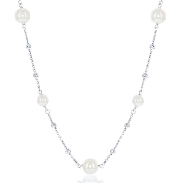 Pearl and Bead Accented Chain Style Necklace - Sterling Silver
