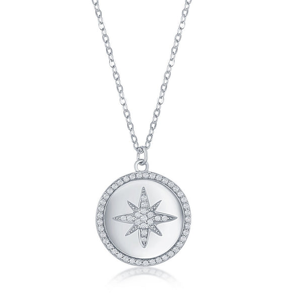 Cubic Zirconia Pave Star Disc Design Pendant