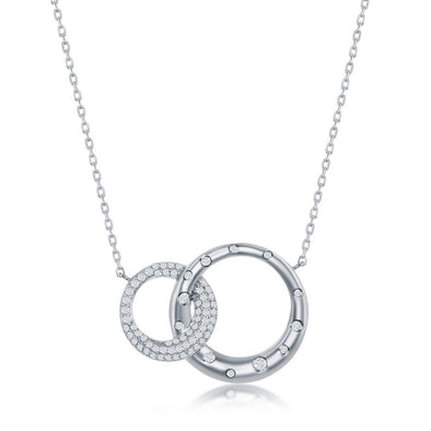 Cubic Zirconia Double Interlocking Circle Necklace - Sterling Silver