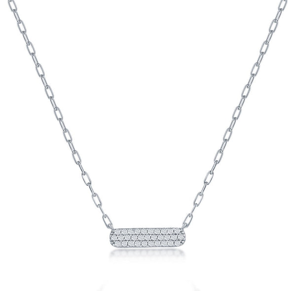 Cubic Zirconia Bar Design Necklace - Sterling Silver