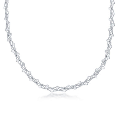 Bead Accented Braided Chain Necklace - Sterling Silver