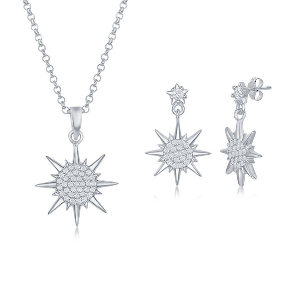 Cubic Zirconia Star Design Pendant and Earrings Set