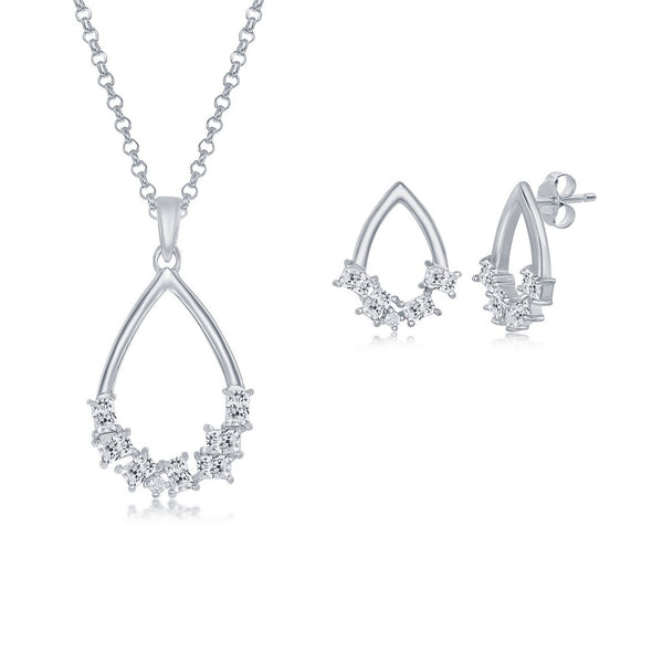 Cubic Zirconia Accented Teardrop Pendant and Earring Set