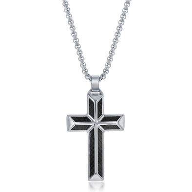 Stainless Steel and Carbon Fiber Cross Necklace