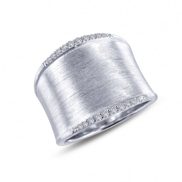 Brushed Finish Wide Band With Simulated Diamond Edge by LaFonn - Sterling Silver