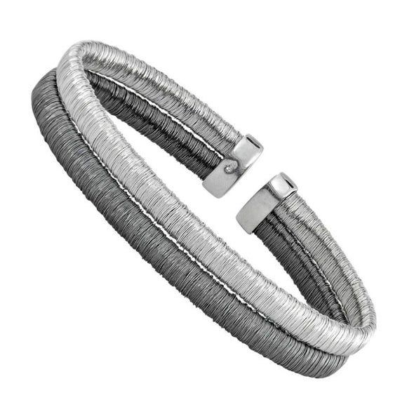 Black and White Double Row Cuff Bracelet - Sterling Silver